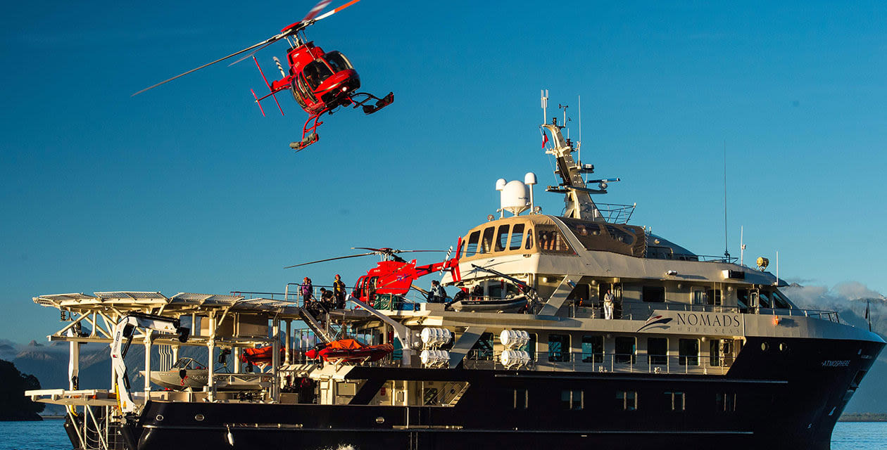 helicopter ready for landing on Antarctica cruise