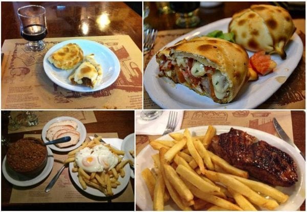 Favorite restaurants in Buenos Aires: El Sanjuanino's delicious menu. This image has four options of delicious meal choices. 