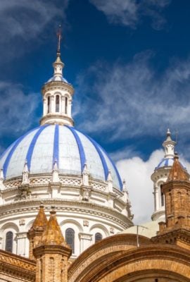 view of the blue dome of a cathedral in cuenca ecuador on an ecuador tour