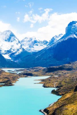 Views of mountain lake and impressive mountains during Torres del Paine Tours
