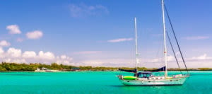 Galapagos Sailboat on bright blue waters