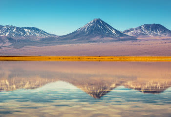 Mountains reflection on lake in Atacama Desert