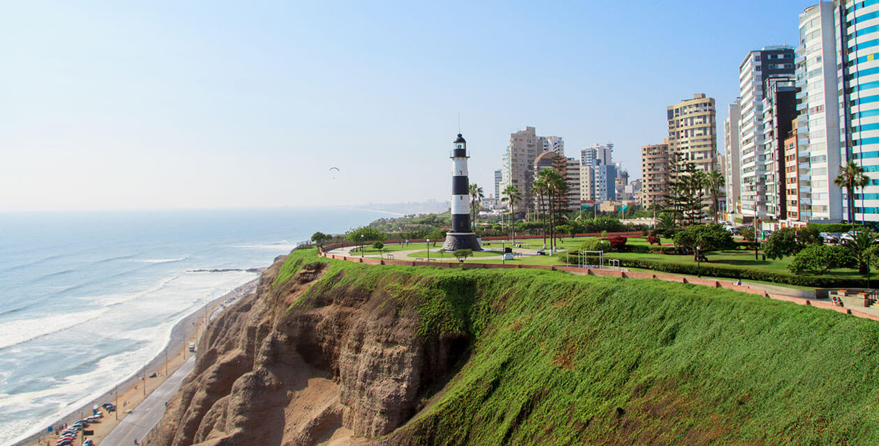 Miaflores, Lima modern skyline and ocean