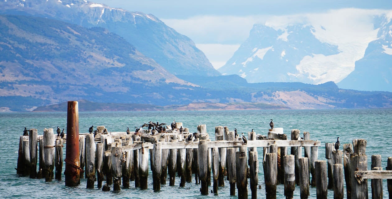 The waterfront and mmountains in puerto natales