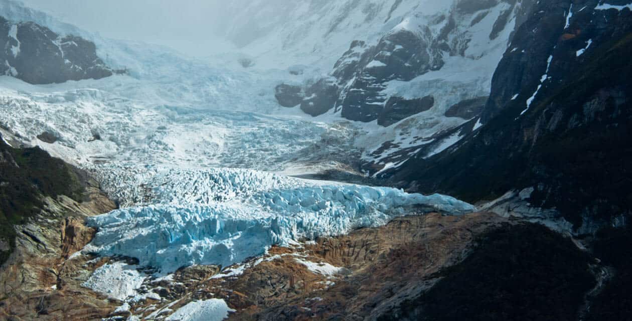 Glacier Balmaceda on foggy day