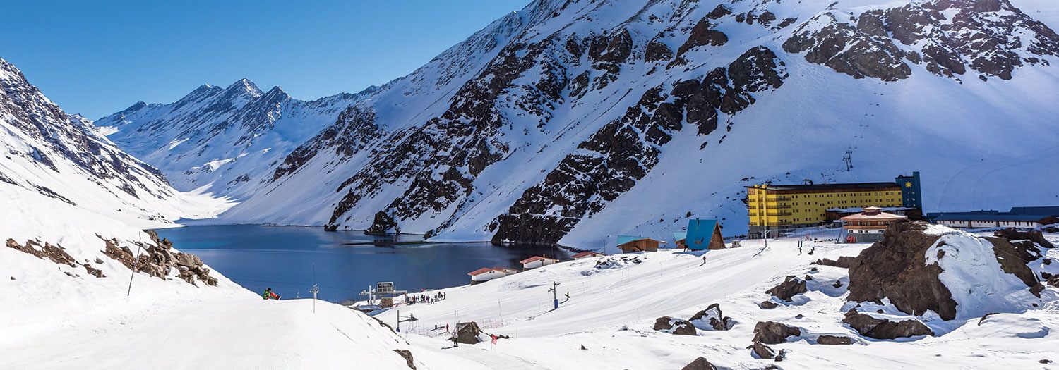 Sunny ski day in Chilean Patagonia in the winter
