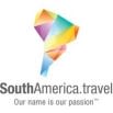 Colorful geometric map of South America above the text SouthAmerica.travel and the tagline Our name is our passion™, capturing the enjoyment of planned trips.