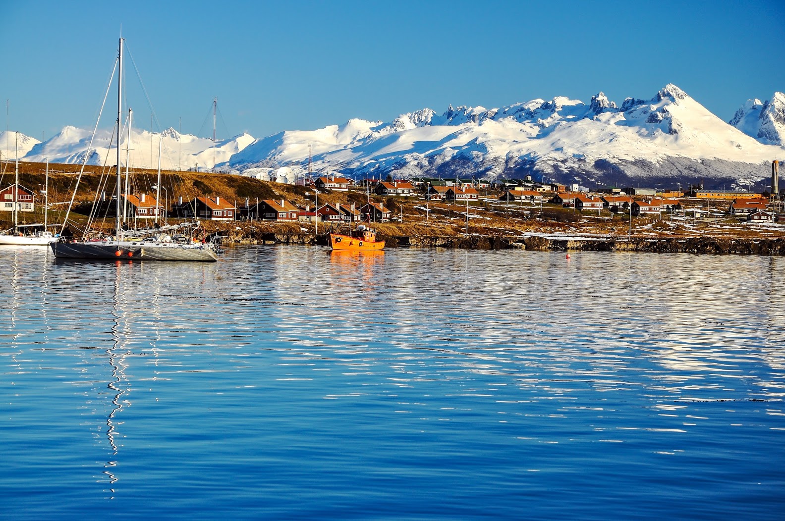 Ushuaia harbor in Tierra del Fuego, the southernmost gateway to Antarctica