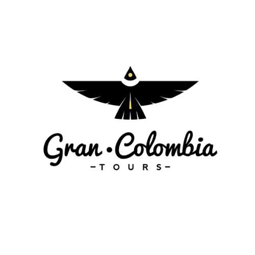 Logo for Gran Colombia Tours featuring a stylized black bird with outstretched wings above the company name in cursive font, with TOURS in uppercase below, all on a white background.