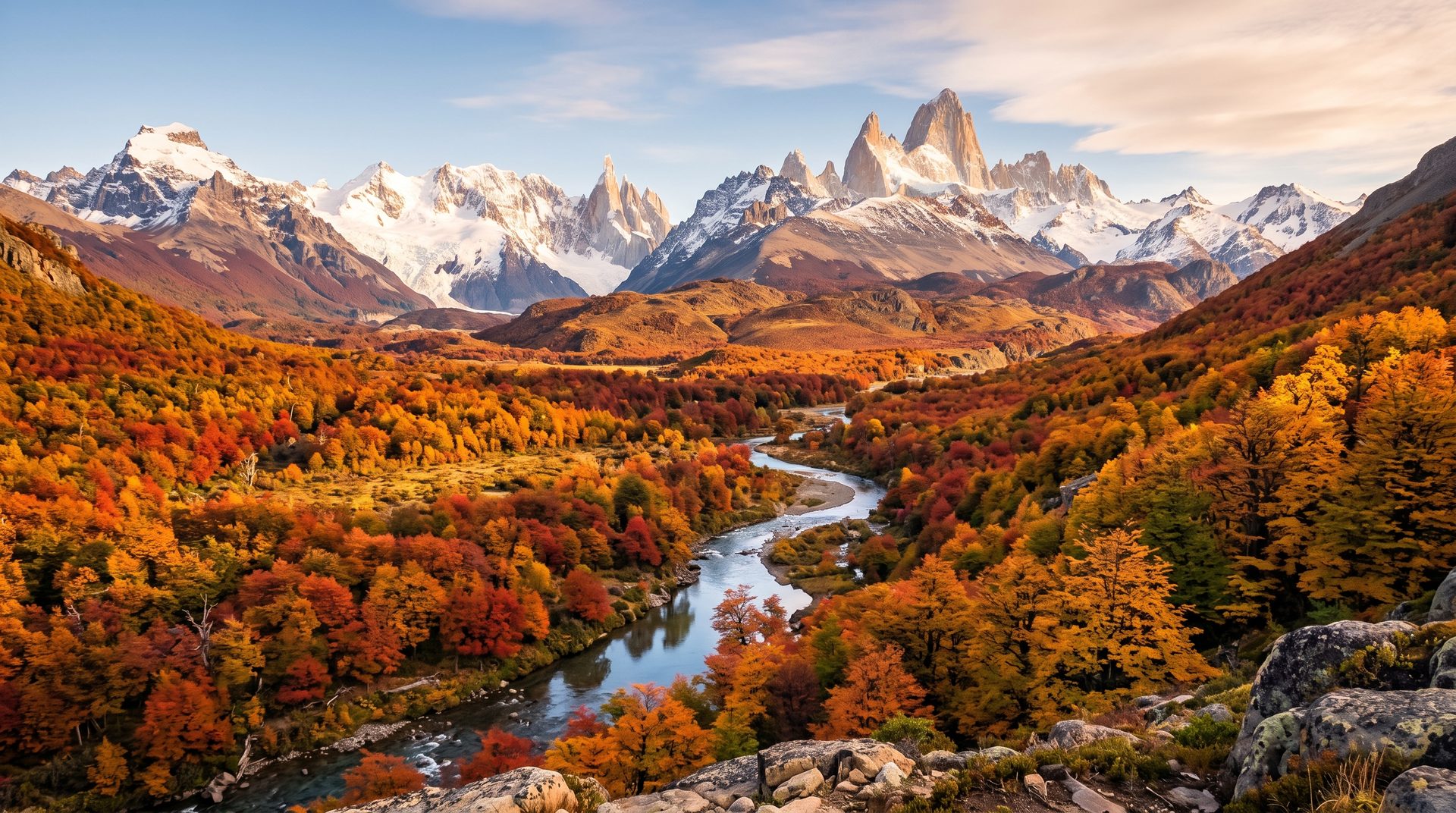 Autumn color in a lenga forest below the Andes in Argentine Patagonia