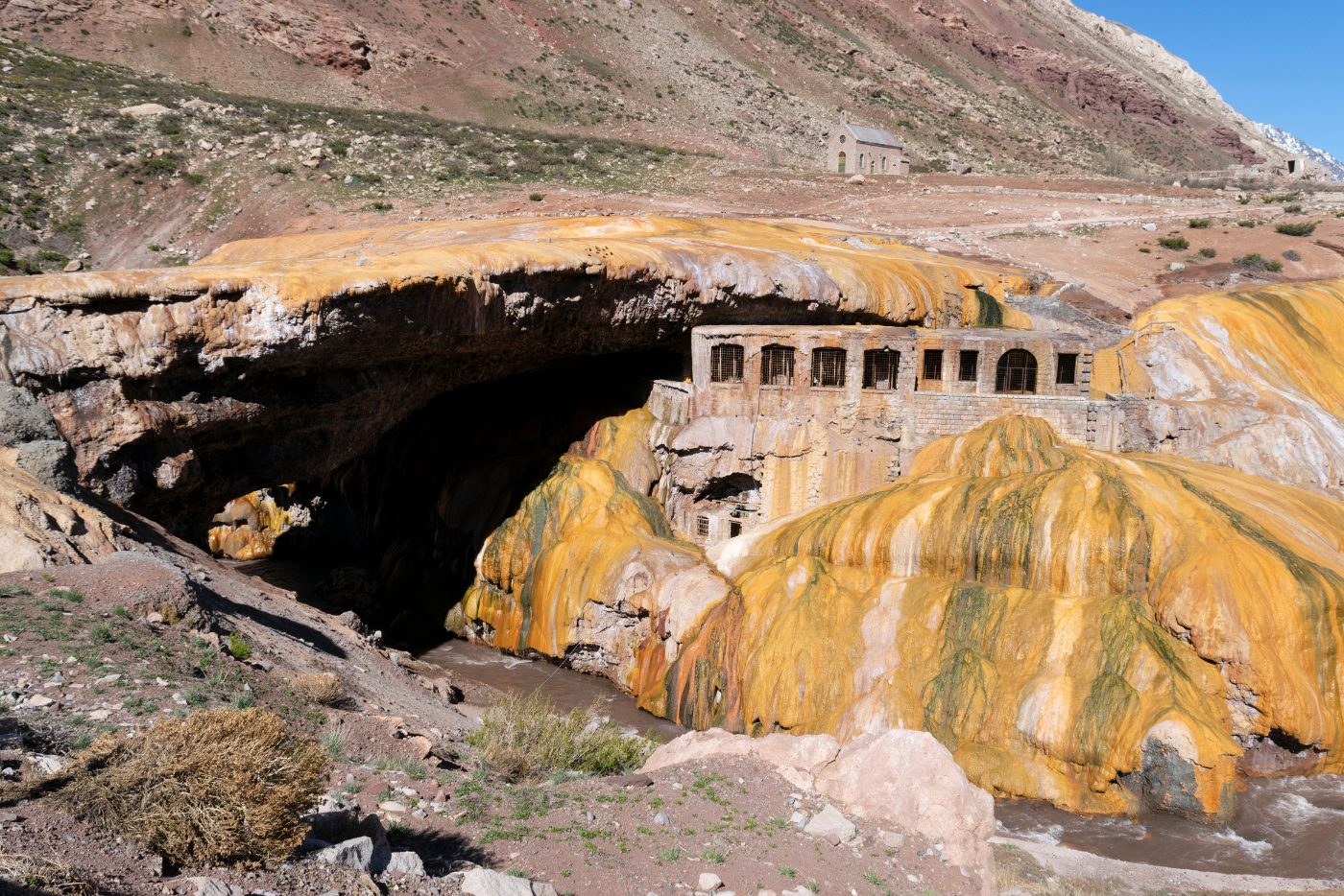 Puente del Inca, the mineral-stained natural bridge on the road from Mendoza to the Chilean border
