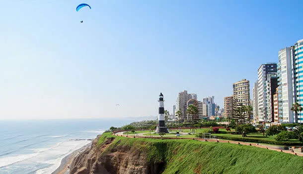 side view of paragliding over the costa verde