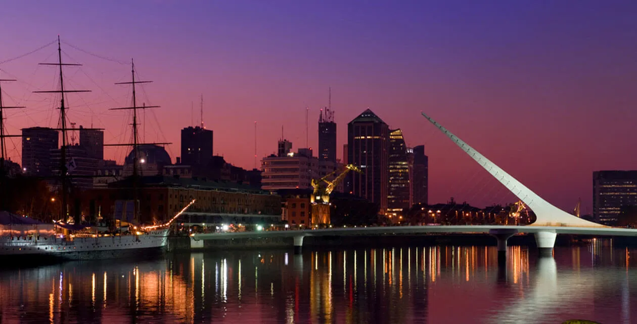 Dark sunset over Puerto Madero bridge Buenos Aires