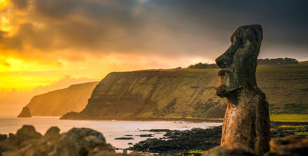 Maoi heads at Easter Island during sunset