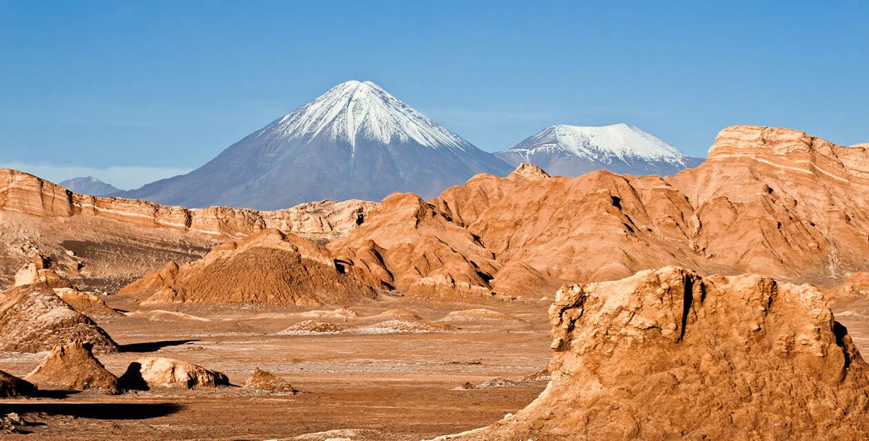desert terrain of atacama and distant mountains