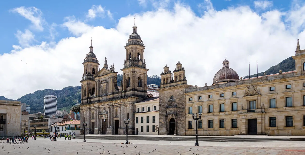 View of Bogota's main plaza and historic cathedral