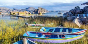 painted boats along lake titicaca