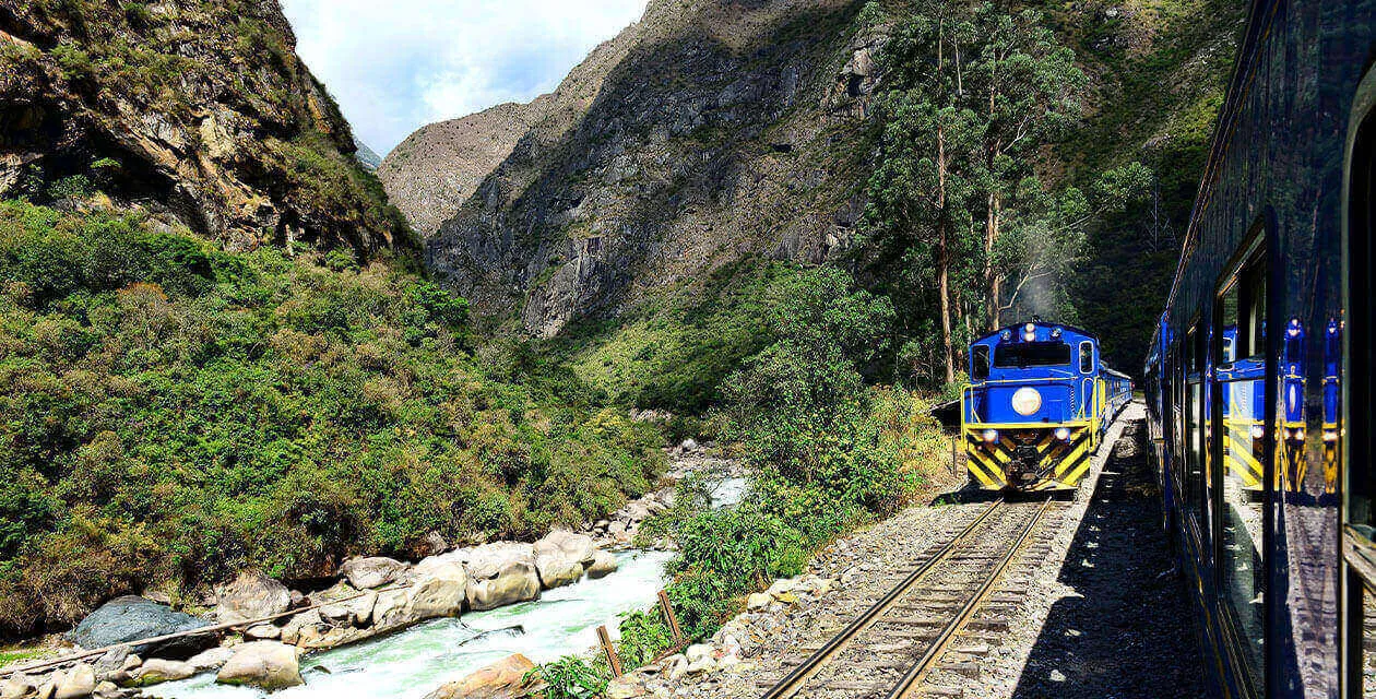 Curtiba express train passing river in mountains