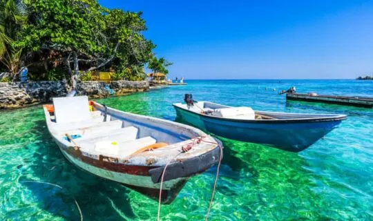 clear-waters-with-anchored-canoe-in-colombia