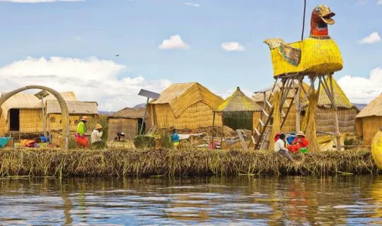Lake Titicaca boats and huts