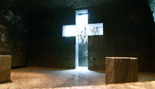 glowing cross in zipaquira cathedral