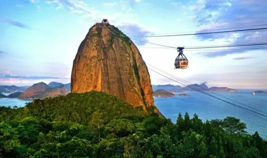Sugarloaf Mountain and cablecar in Brazil