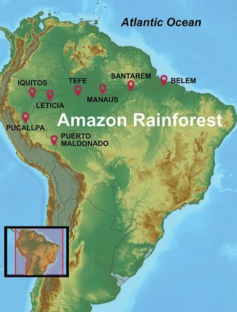 map of our amazon rainforest tours