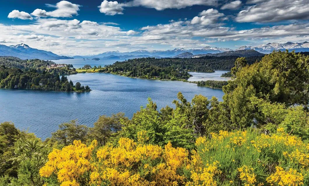 View of the foliage and lakes in San Carlos de Bariloche Argentina
