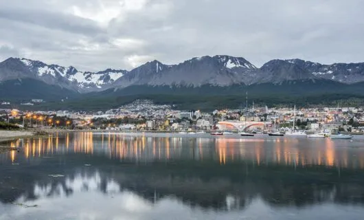 Distant shot over Ushuaia town center