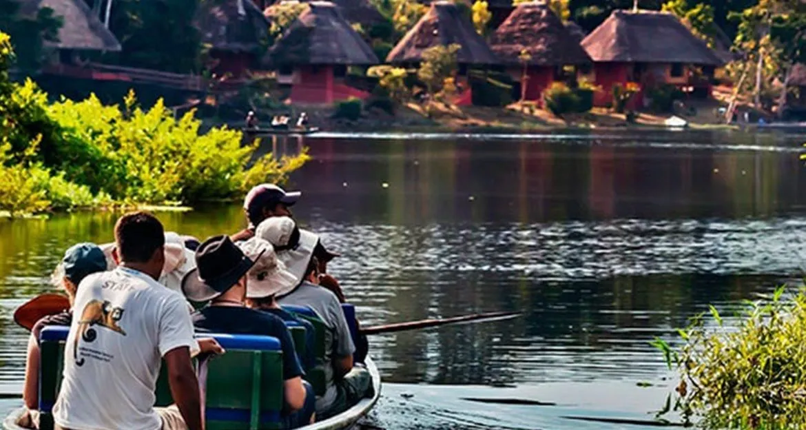 guests-approaching-lodge-in-canoe