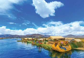 Reed boats on Lake Titicaca Peru