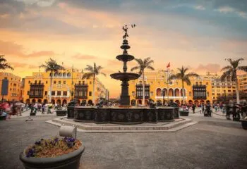 Plaza in Lima Peru at sunset