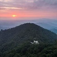 Beautiful aerial view over Mashpi Lodge at sunset