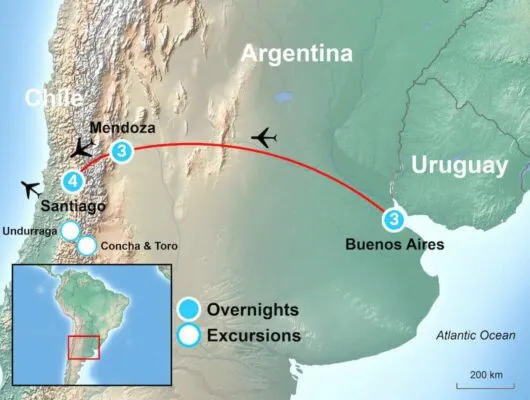 Tour Itinerary Map Chile and Argentina food