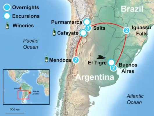 Argentina Land of Contrast Itinerary Map
