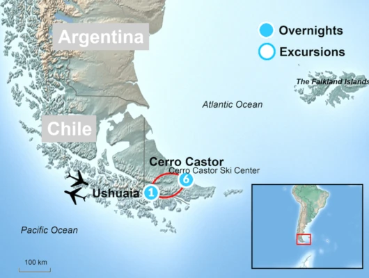 Skiing tour map ushuaia