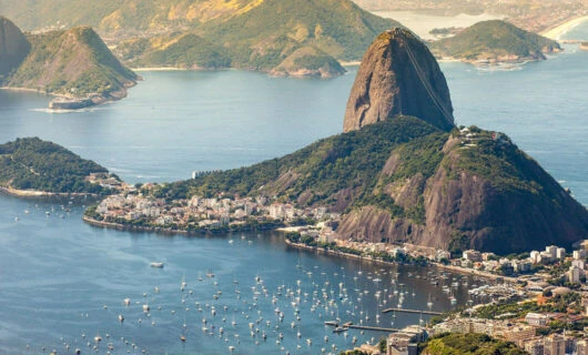 Aerial view of Sugarloaf mountain and bay of Rio