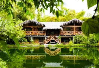 Lodge next to water in Amazon jungle