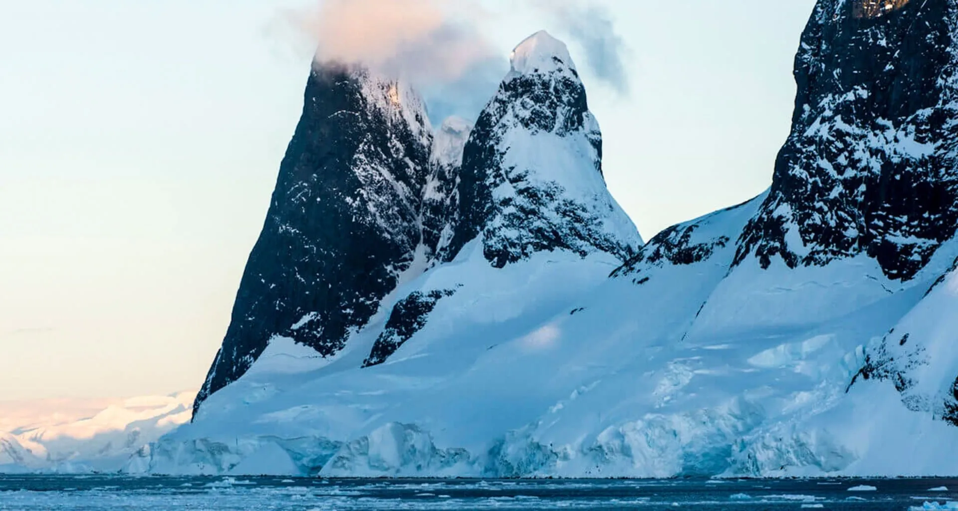 Mountain spires on Antarctica coast