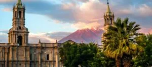 Buildings and mountain of Arequipa, Peru