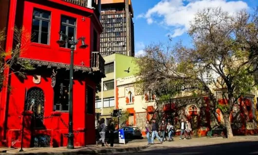 Red building on Argentina city street
