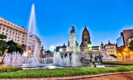 Fountain in city plaza of Argentina