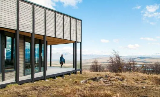 Exterior of Awasi Patagonia Lodge in morning