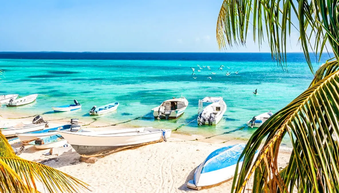 Boats moored on beach in Venezuela