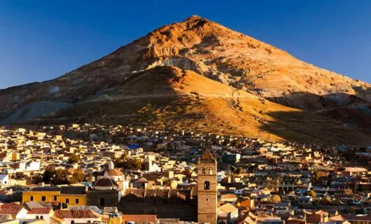 Bolivia town in front of Bolivia mountain