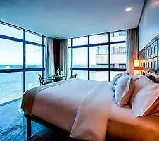 Modern hotel with views of ocean