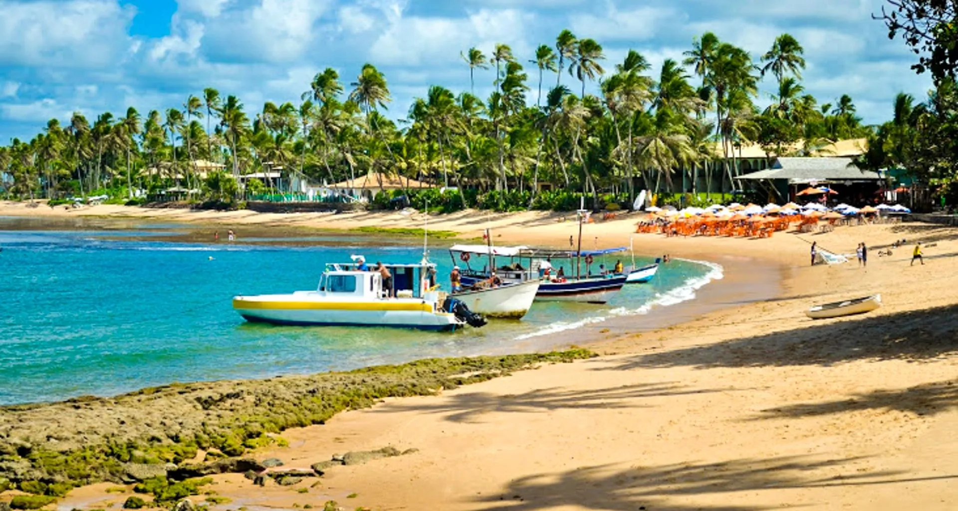 Boats on shore of Brazil beach