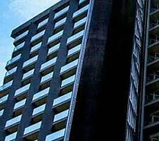 Modern hotel with black facade