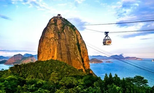 Cable car approaches top of Brazil moutain