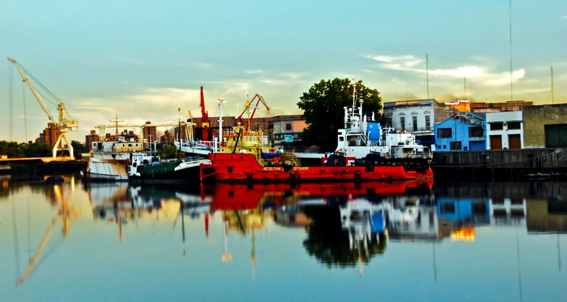 Cargo ships docked at South America town